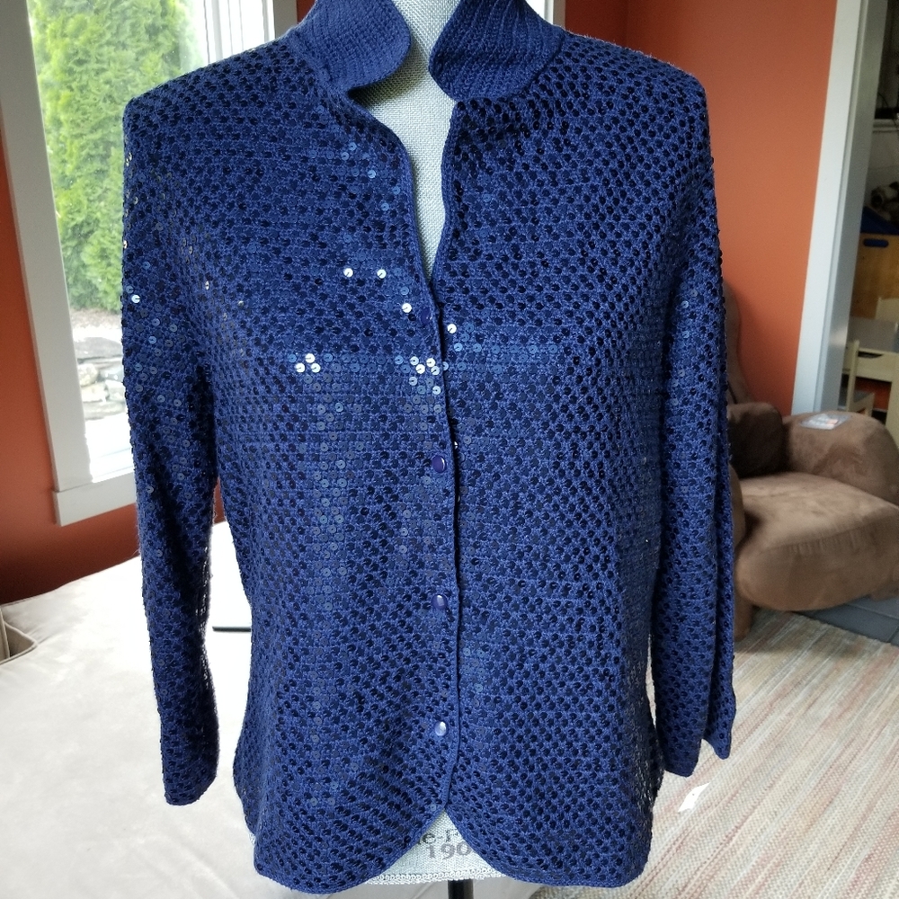 NWT Talbots Blue Sequin Cardigan